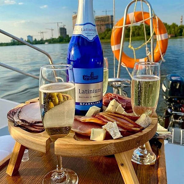Sammenklappeligt picnicbord i træ med vinkopholder - Bærbar kreativ 2 i 1 vinkopholder og rumopdelt skål til ost og frugt til udendørs