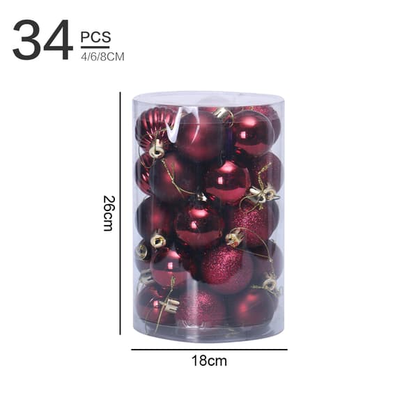 34 julekuglesæt 4 cm julepyntkugle Wine red