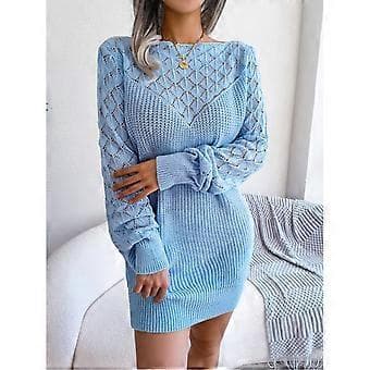 Bodycon Tröjklänning Off Shoulder Utskuren Mini Lykta Långärmad Pullover Stickade Klänningar för Kvinnor