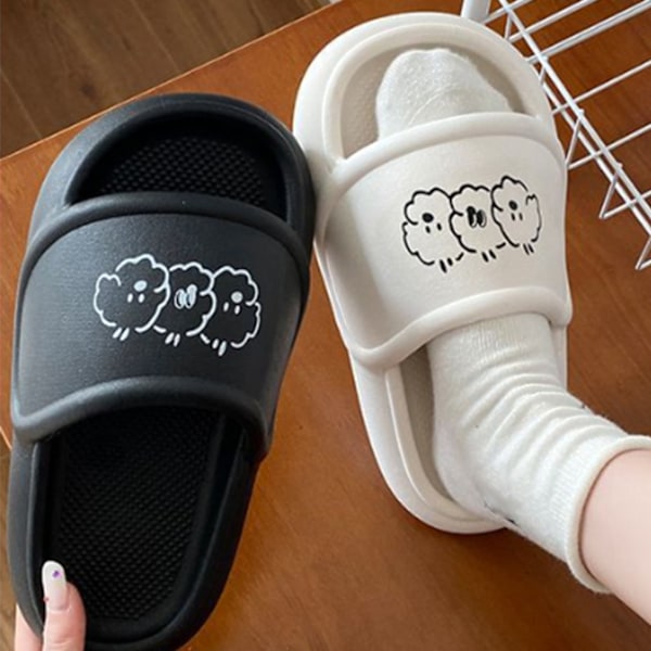 Kvinders Tykke Sål Slide Sandaler Anti-Skridsikker Komfortable Moderne Søde Dame-Tøfler til Sommer Hvid 38‑39 (Passer til 37-38 Størrelse Fødder at Bære)