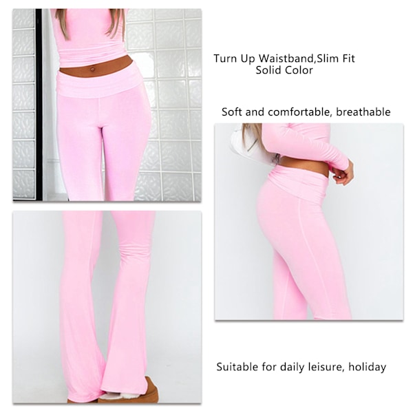 Dam Enfärgad Utsvängd Byxa Butt Lifter Stilren Slim Fit Bell Bottom Byxor för Daglig Fritid Rosa M