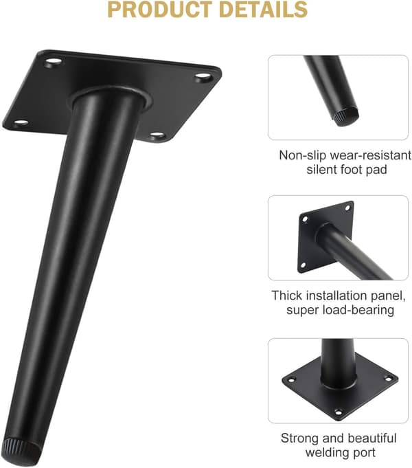 Høje, slanke, koniske møbelben, nem installation med solid jernkonstruktion løfter dit møbeldesign, egnet til gør-det-selv-projekter