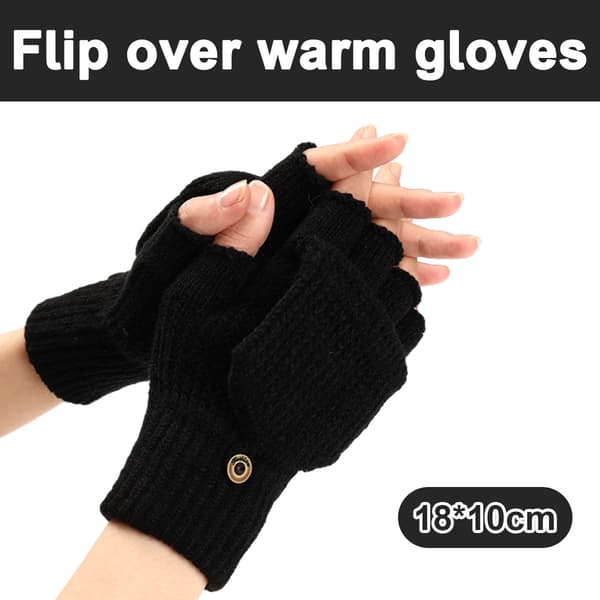 Vinterhandskar för damer, 2-pack Varma stickade konvertibla fingerlösa handskar för kvinnor, presenter med vanteöverdrag
