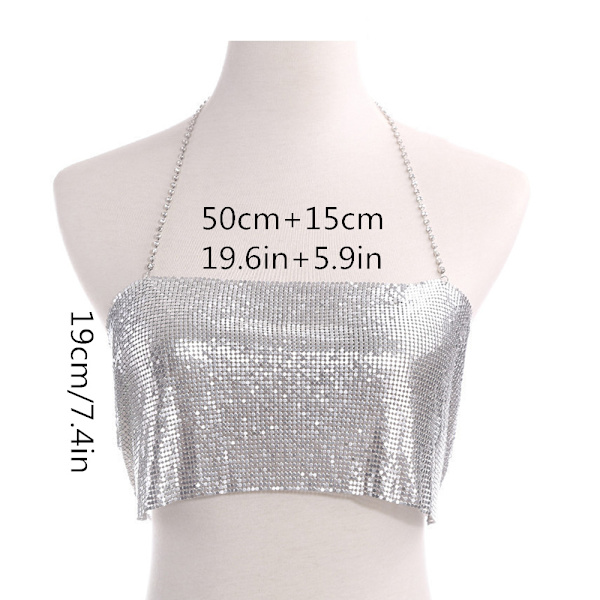 Silver Sparkly Party Body Chain BH Smycken Justerbar Backless