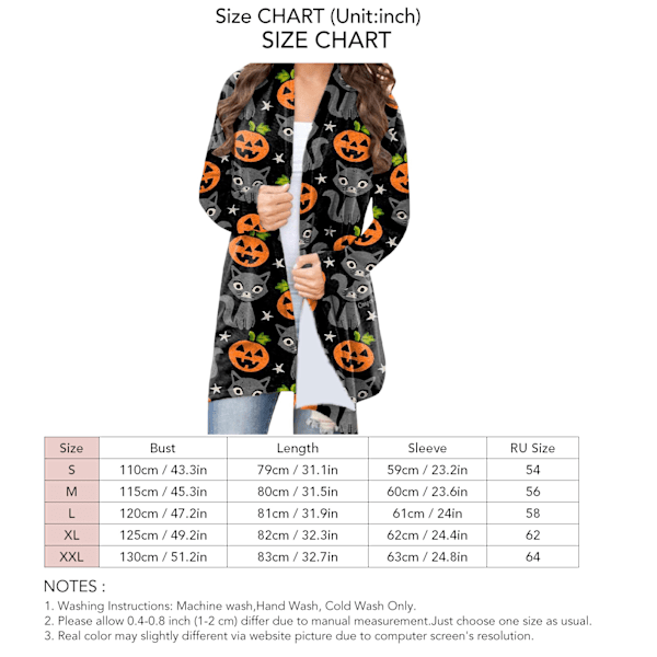 Dam Halloween Öppen Framtill Topp Tryck Långärmad Lös Passform Elegant Vardaglig Ytterkläder Typ 2 XXL