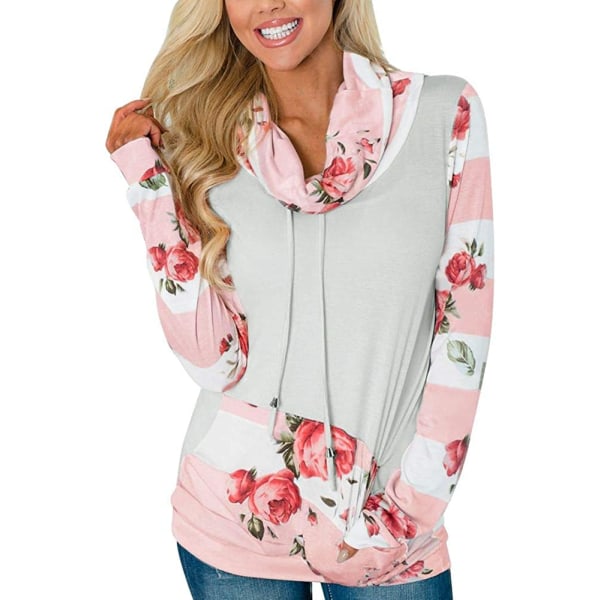 Damestribede blomstercowl-hals sweatshirt med lommer