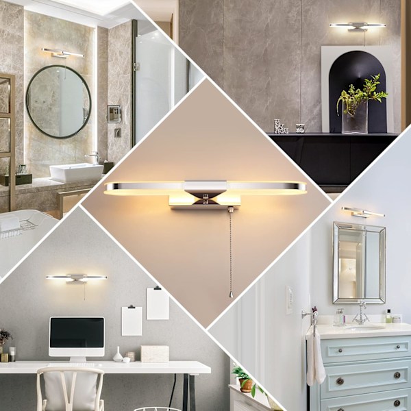 Modern Badrumslampa, Kromfinish LED-teknik 8W Energibesparande Dimbar Badrumslampa för Sovrum Vardagsrum (40CM)