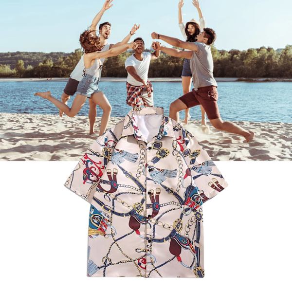 Skjorte Korte Ærmer Knapper Pæn Print Behagelig Løstsiddende Polyester Bluser til Mænd Kvinder Khaki XL
