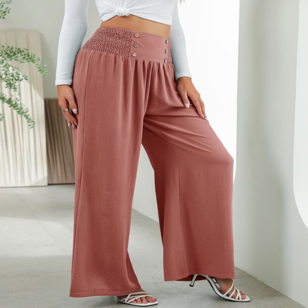 Bukser med brede ben for kvinner Elastiske bukser med høy midje Uformelt arbeid