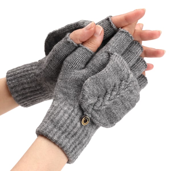 Varme fingerløse handsker til kvinder mænd, konvertible vinterfingerl