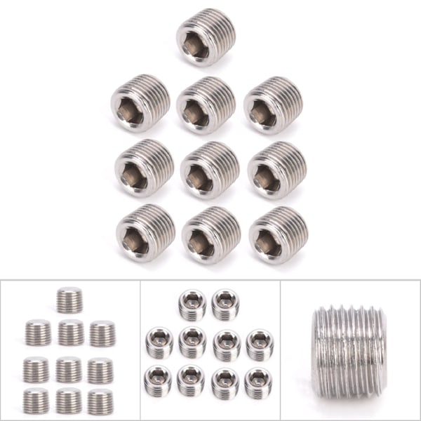 10 stk. 304 Rustfrit Stål Rørfittings Prop Hoved Hantråd BSPP Hex Prop Hoved 3/8 tommer