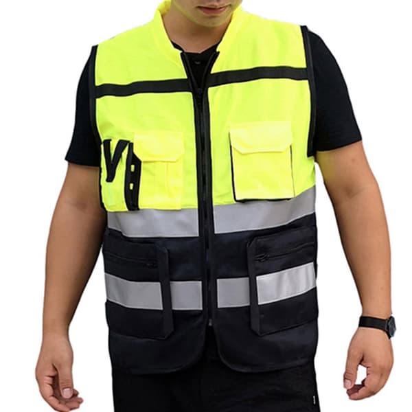 Reflekterende sikkerhetsvest med flere funksjonelle lommer, førsteklasses solid dobbel stripe for høy synlighet, 3M Scotchlite reflekterende materiale, klasse 2