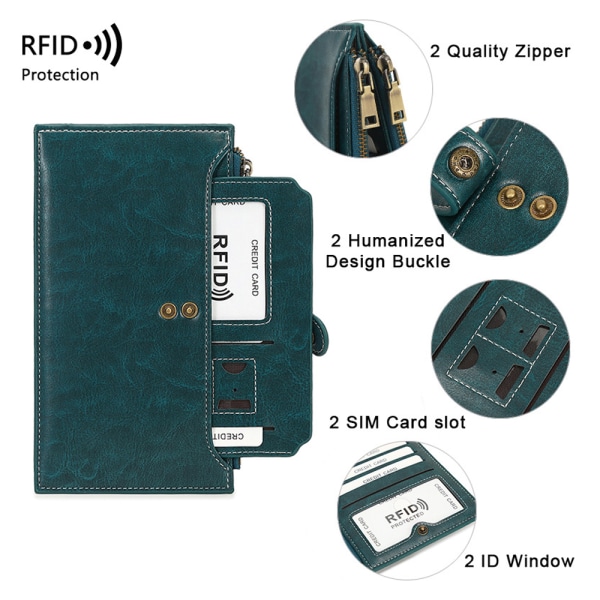 Kvinders tegnebog RFID-blokering, dobbelt folde multi-kort hylster