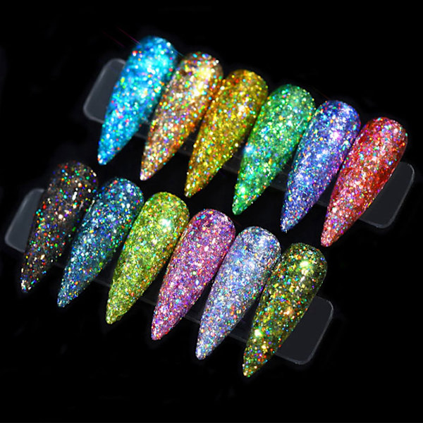 12 Färger Nagelkonst Glitterpulver Utsökt Nagel DIY Dekoration Pailletter Manikyrverktyg (Typ 01)