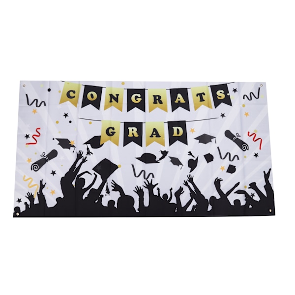 Graduationsbanner Ca. 71x38 tommer Holdbar Polyesterstof Farvefast 4 Øjer Tillykke Grad Banner til Graduation 005