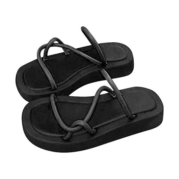 Kvindes Platform Slidesandal Anti-Skridsikker Tyk Sål Enkel Mode Kvinder Sommer Strand Tøfler til Hjem Fest Sort 36