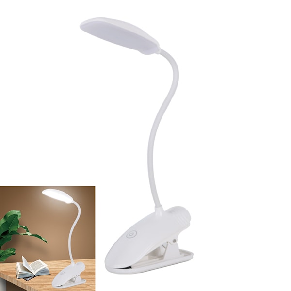 Ögonvänlig skrivbordslampa för hemmakontor, 3-nivås färglägen med justerbar ljusstyrka, klämdesign för mångsidig placering (Vit)