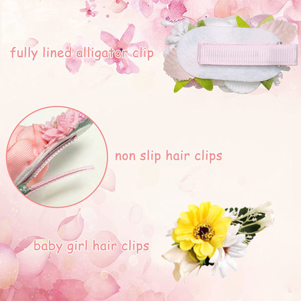 6 kpl Flower Clips -hiusneulat tytöille tarkoitettujen kukkaklipsien kanssa