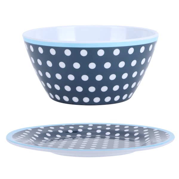 2 st/set Sallad Frukt Tallrik Skål Set Imitation Porslin Servis för Hem Restaurang Mörkblå Prick