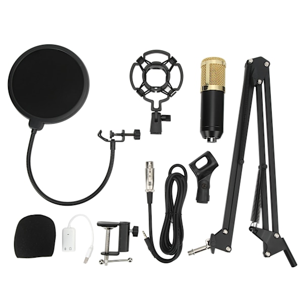 Kondensatormikrofon Ljudkort Set Professionell Studio Mikrofon Kit med Vikbart Armfäste för Inspelning Live Streaming