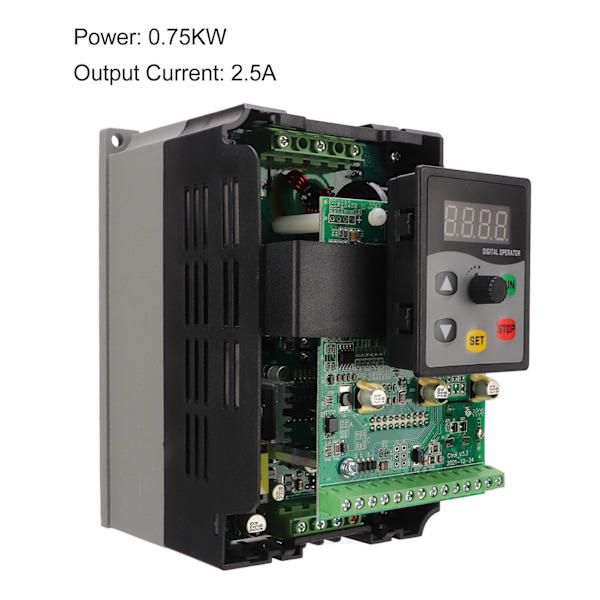 Motor Variabel Frekvensomformer Digital Display Motor Frekvensomformer 3 Fase 380‑440V Inngang 0‑440V Utgang 0.75KW 2.5A