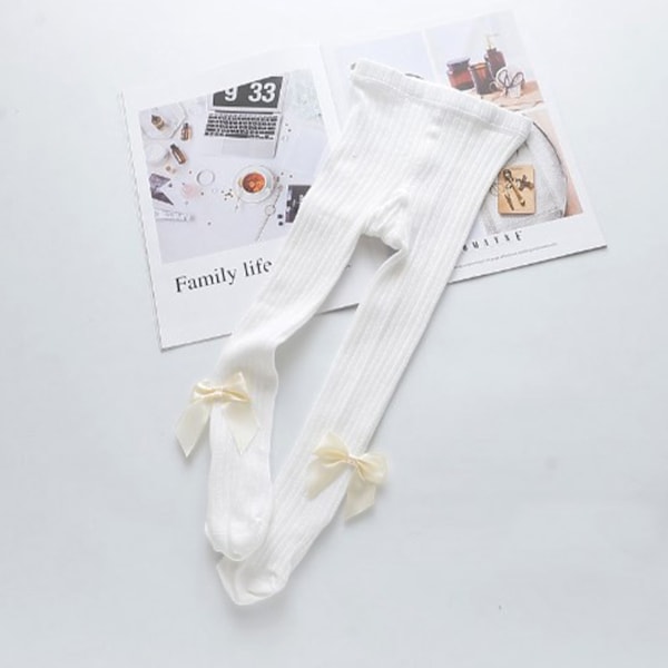 Flickleggings Strumpbyxor Varma Supermjuka Andningsbara Flickstrumpbyxor med Rosettdekor för Vår Höst Vit XL (Rekommenderas 115‑125cm /