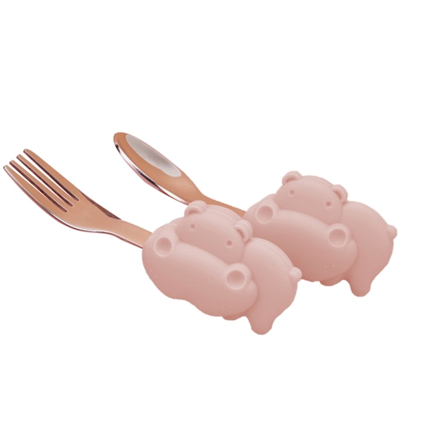 Babyske Spiseske Træningsske Silikon Rustfrit Stål Småbørns Bestik til Børn Pink Hippo