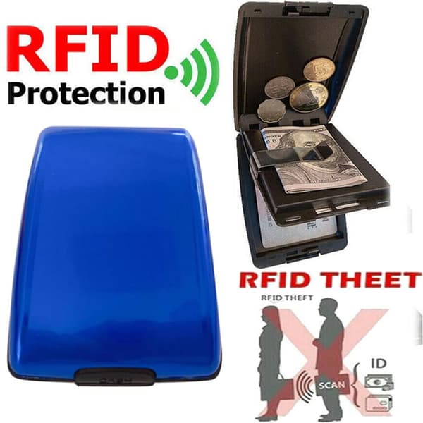Plånbok Aluminium Plånbok Kreditkortsfodral RFID-skydd Dokumentförvaring Blå
