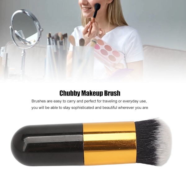 2 stk. Chubby Makeup Brush Portable Fluffy Soft Syntetisk Chubby Kosmetikbørste Sort Guld
