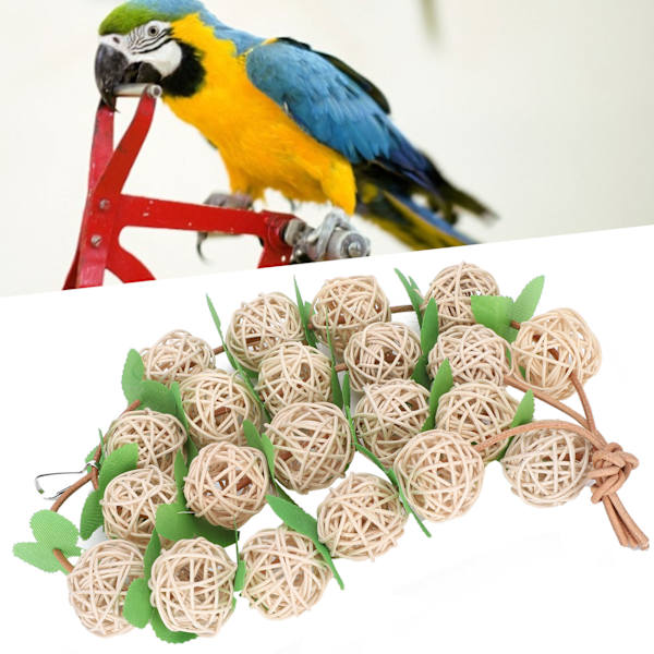 Pet Parrots Biting Toy Rattan Boll String med Löv Fågelgunga Tuggleksak Bur Dekoration Trä Färg Boll S