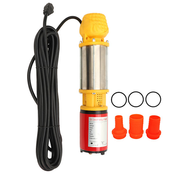 12V 250W Solardriven Djupbrunnspump 8m Lyft 5m³/h DC Vattenpump med 3 Kopplingar 1 tum 1,5 tum 2 tum för Familjer Gårdar