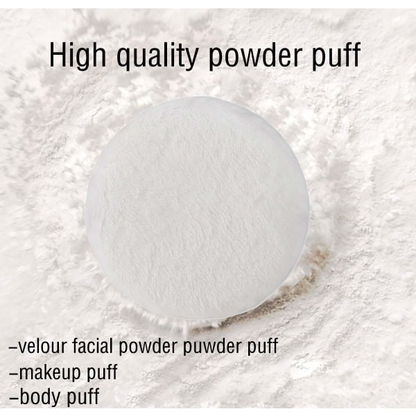 6-pack Powder Puff Ultra Mjuk Tvättbar Velour Fluffy Body Powder Puffar med Band, Ren bomull Rund Makeup Puff, för löst pulver Mineral Powder
