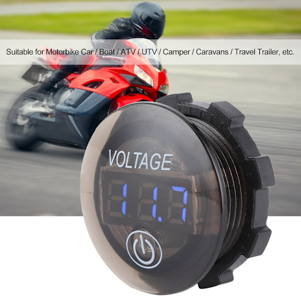 Universal LED DC Digital Voltmeter Spänningsmätare Bilbatteri Mätare 12‑24V Med Tryckknapp Blå
