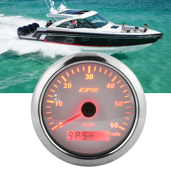 85 mm / 3,35 tuuman GPS-nopeusmittari 0-60 MPH/H LCD-näyttö säädettävällä taustavalaistuksella asuntoautoille, veneille 9–32 V DC Valkoinen