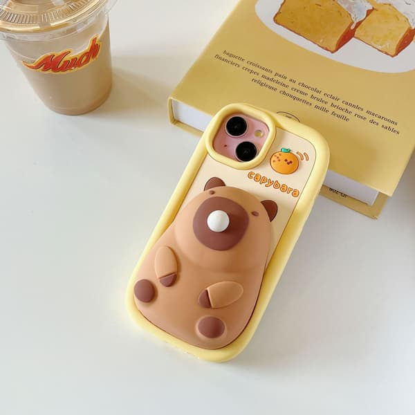 Søtt 3D-telefondeksel til iPhone 16 Pro, morsomt boble-tegneseriedeksel med kapybara iPhone 16 Pro