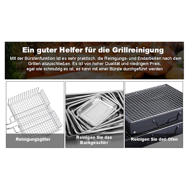 Hållbar Grillborste i Rostfritt Stål för Gas- och Kolgrillar, 3-Sidig Grillborstdesign för Matlagning Inomhus och Utomhus, Present till Grillare