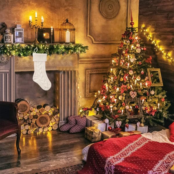 Julstrumpor Stickad Strumpa Juldekorationer Godispåsar white