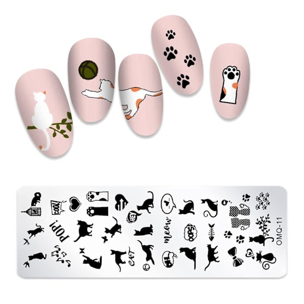 Rektangulär nagelstämpelplattor Nagelkonststämpelplattor med kattmallbildplatta Naglar Konstverktyg för DIY-nageldekoration
