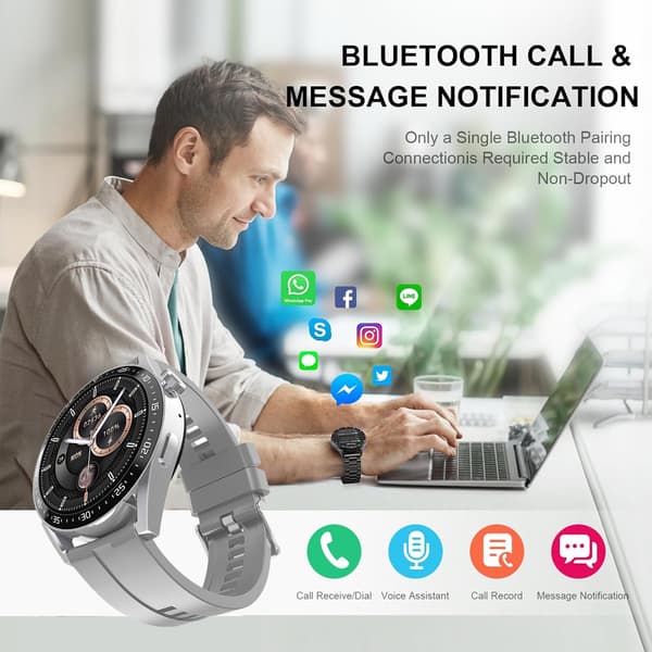 HW28 NFC tilgangskontroll offline fjernkontroll AI-assistent Bluetooth-samtale smartklokke Silver+Silver