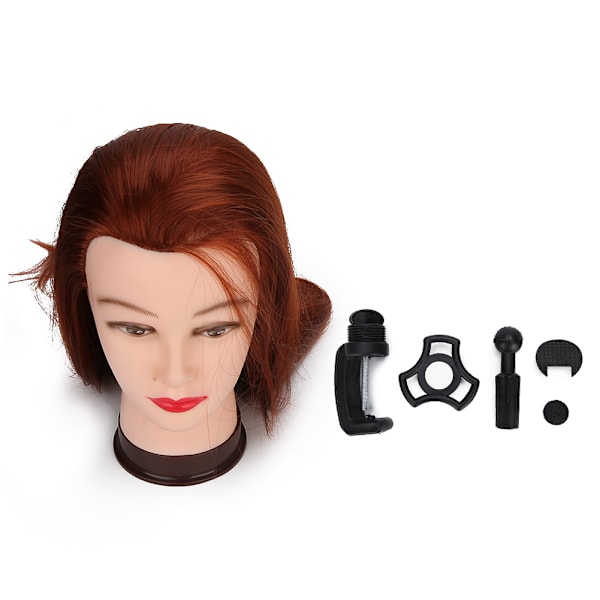 Parukkhode for hårstyling, flettetrening, øving, modellhode, rødbrun