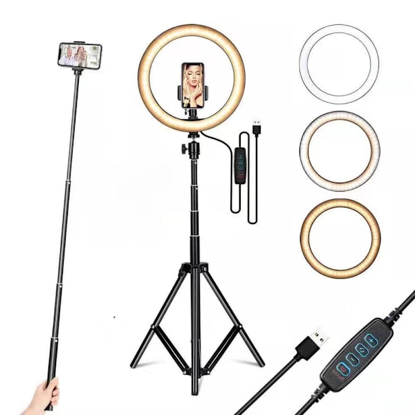 10-tums Ring Light med Robust och Justerbar Design, Professionell Belysningskit för Smink, Livestreaming och Videokonferenser, Lätt att Använda och