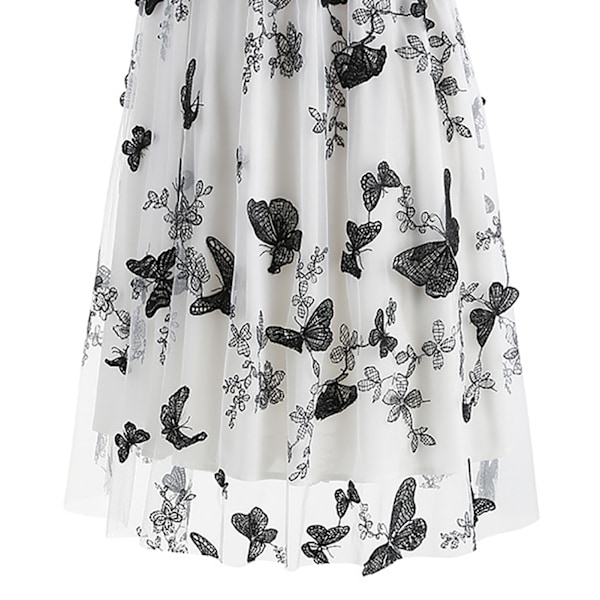 Dam Tulle Tryck Flödande Kjol Mode Tryck Tulle Elastisk Midja Broderad Stilren Midi Kjol Vit XXL