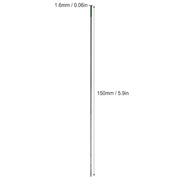 10 stk. Wolfram-elektroder TIG-svejsning Argon Arc Ren Nåle Grøn Hoved WP 1,6 mm x 150 mm