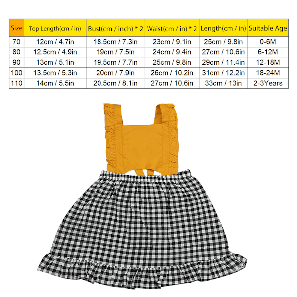 Keltainen Ruudullinen Prinsessamekko Vauvan Muoti Hihaton Jousi Solmio Pieni Tyttömekko (110)