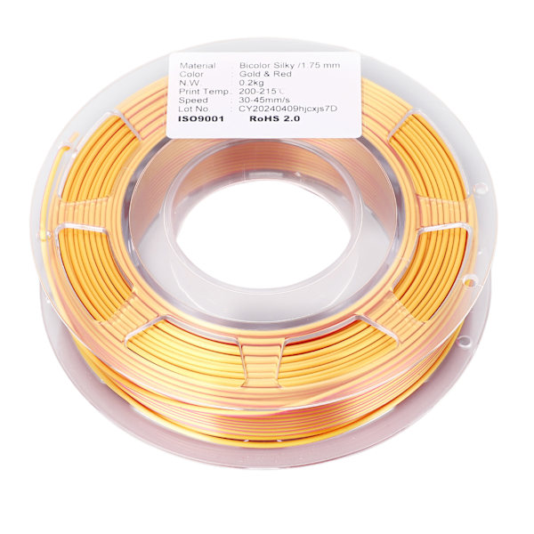 1.75mm PLA Filament Bundle Guld Röd Dubbelfärg Koextrudering Filament 3D-Utskriftsmaterial 200g 30‑45mm/s