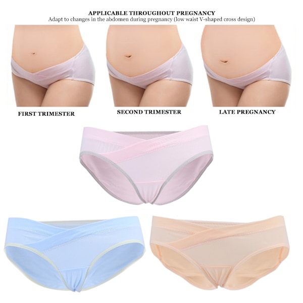 3-pack Graviditetsunderkläder med låg midja, Mammaunderkläder, Maglyft, Bomullsunderbyxor, Trosor (RosaNakenGul L)