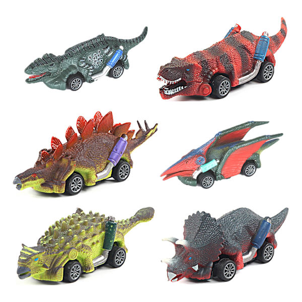 6 kpl Vetoautoja Dinosaurus-teemaisella, Erittäin Realistiset Dinosauruslelut, Interaktiiviset Taaperon Dinosaurusajoneuvot 4-6-vuotiaille