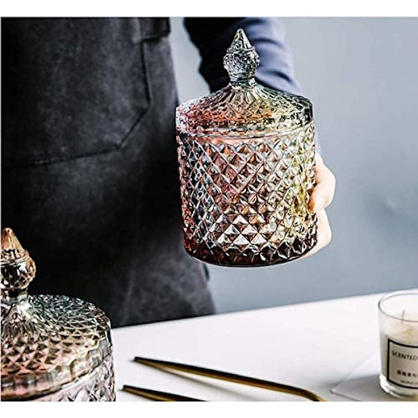 Färgglad Glasburk med Lock, Apoteksburkar, Perfekt Design och Kvalitetshantverk, Kristall Diamantfasetterad Lämplig För Förvaring av Socker, Godis, Nötter