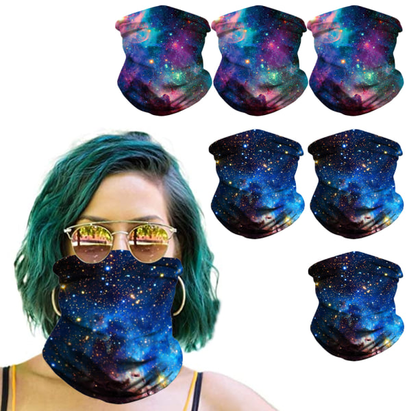 6 stykker stjernehimmel printet udendørs ridemaske magisk tørklæde