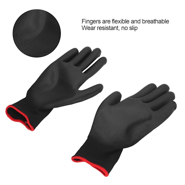 10 Par Sikkerhedsarbejdshandsker PU-belagt Statisk Sikker Nylon Generel Sort med Rød Kant 7(S)